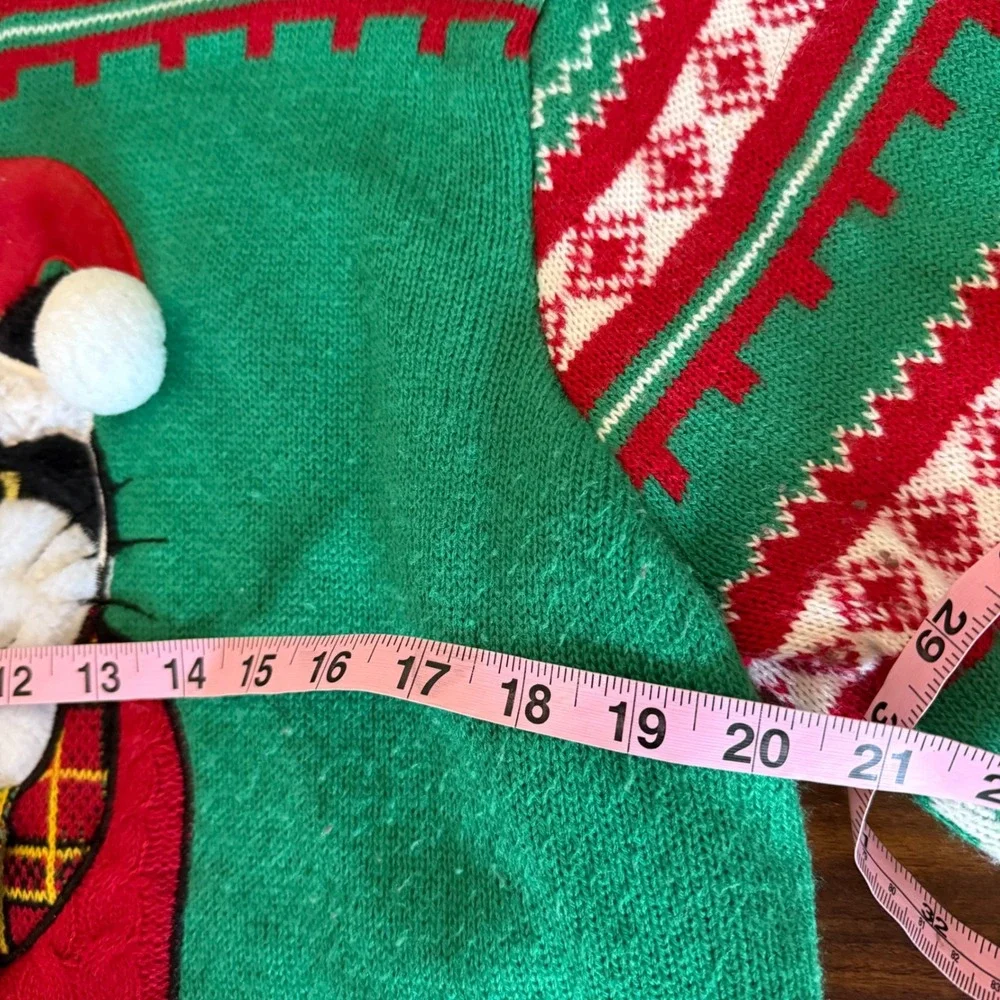 Ugly Christmas Sweater Santa Clause Cat Santa 3D Tartan Scarf Green Red Size L‎